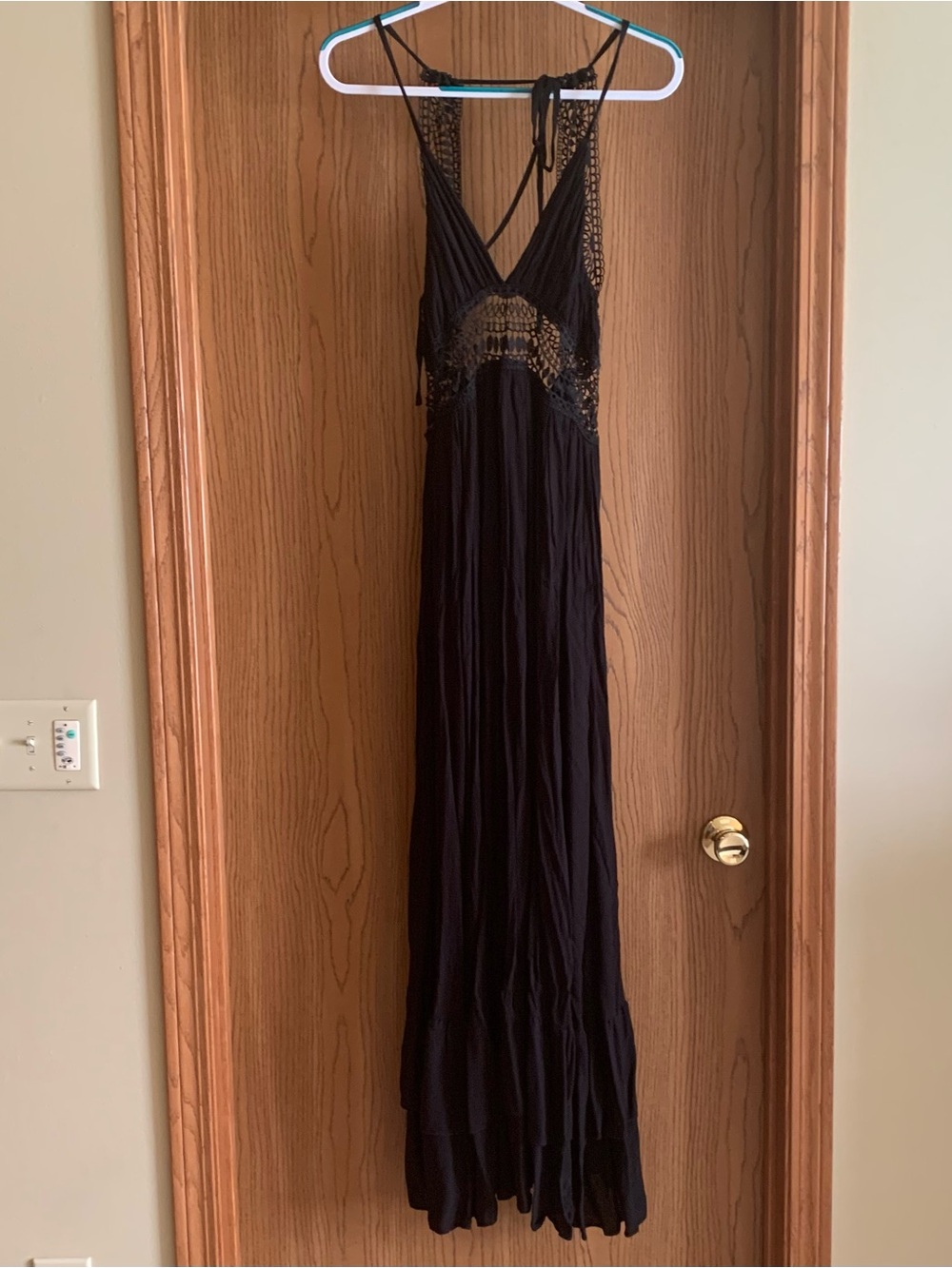 Black Crochet-Detail Maxi Dress